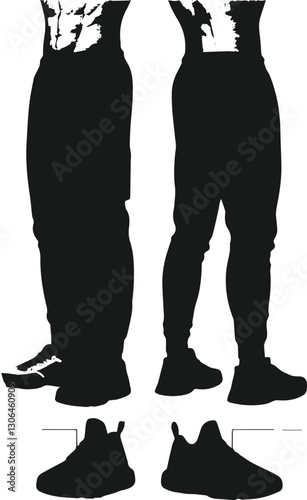 Create a Set of Pants Joggers Trousers vector art silhouette with white background.