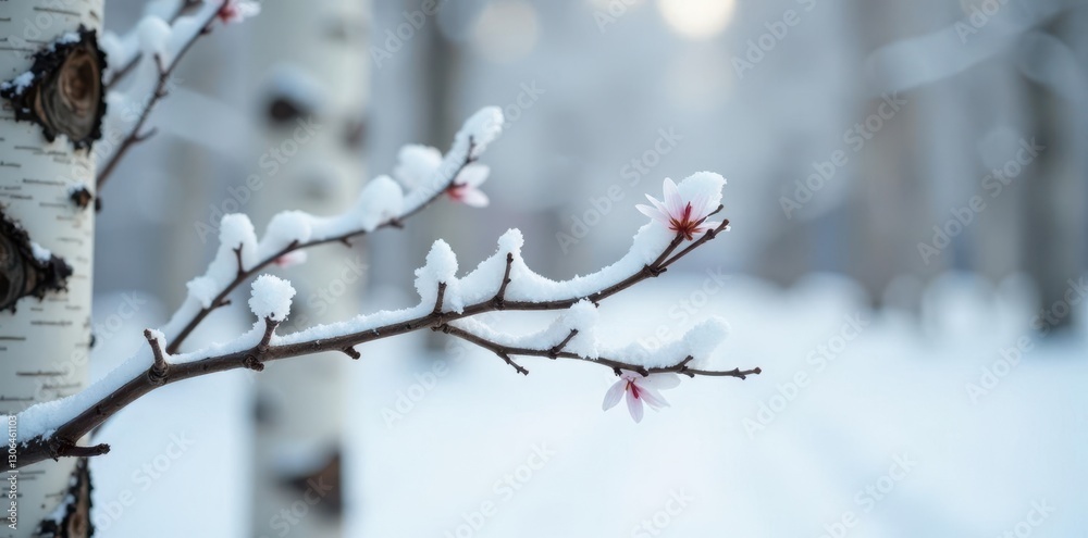 A delicate silver birch branch on a snowy white background with intricate details, wood, forest A delicate silver birch branch on a snowy white background with intricate details, wood, forest