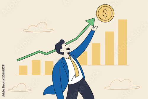 El crecimiento de las ganancias de inversión, el asesor financiero o la gestión de la riqueza, hacen dinero para enriquecerse o aumentar el concepto de ingresos o ingresos, el inversor empresario de c