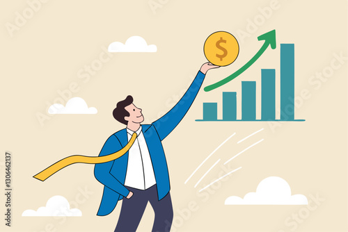 El crecimiento de las ganancias de inversión, el asesor financiero o la gestión de la riqueza, hacen dinero para enriquecerse o aumentar el concepto de ingresos o ingresos, el inversor empresario de c