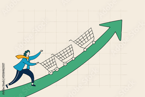 Aumentar las ventas o las ganancias, el crecimiento del poder adquisitivo o el gasto de los consumidores más dinero, el concepto de estrategia de marketing, el gerente de ventas de los empresarios emp