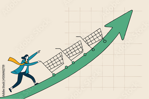 Aumentar las ventas o las ganancias, el crecimiento del poder adquisitivo o el gasto de los consumidores más dinero, el concepto de estrategia de marketing, el gerente de ventas de los empresarios emp