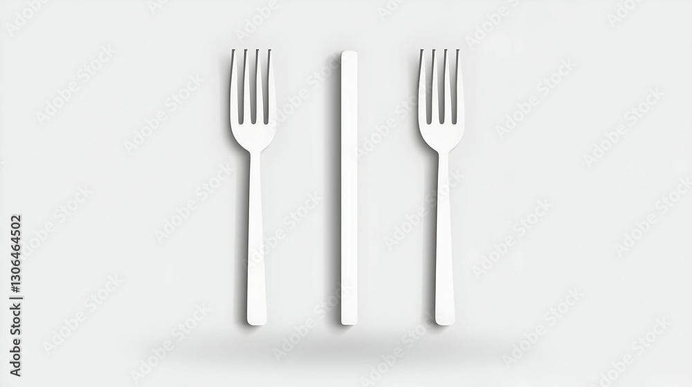 Minimalist White Cutlery Arrangement on Light Background Minimalist White Cutlery Arrangement on Light Background
