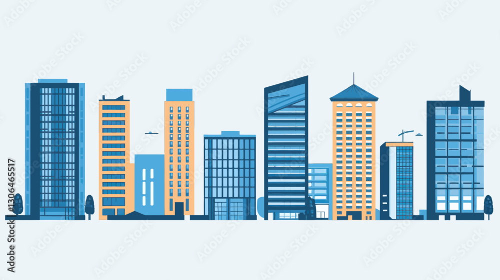 Abstract Modern City Buildings Vector Illustration Set with Flat Design Concept for Urban Planning, Infrastructure, and Architectural Themes Abstract Modern City Buildings Vector Illustration Set with Flat Design Concept for Urban Planning, Infrastructure, and Architectural Themes