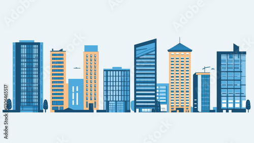 Abstract Modern City Buildings Vector Illustration Set with Flat Design Concept for Urban Planning, Infrastructure, and Architectural Themes