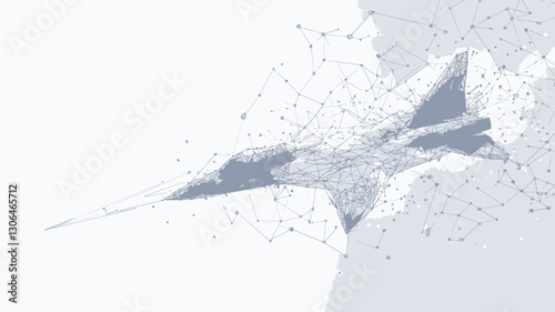 Grey Polygonal Fighter Jet with Connecting Dots and Lines on Abstract Background, Low Poly Vector Illustration, Modern Digital Technology and Aerospace Design, Minimalist SVG