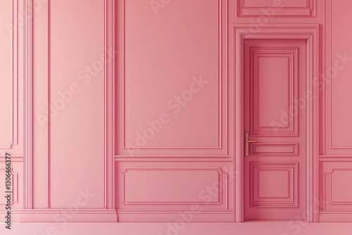 3D and AI created mockup of empty pink room with door.