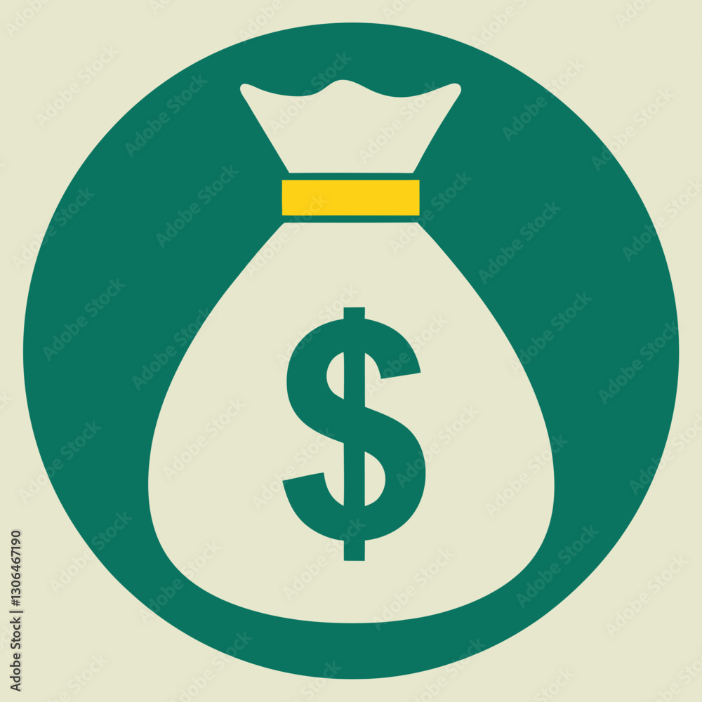 stylized money bag with dollar sign, green circular border, financial symbol
stylized money bag with dollar sign, green circular border, financial symbol