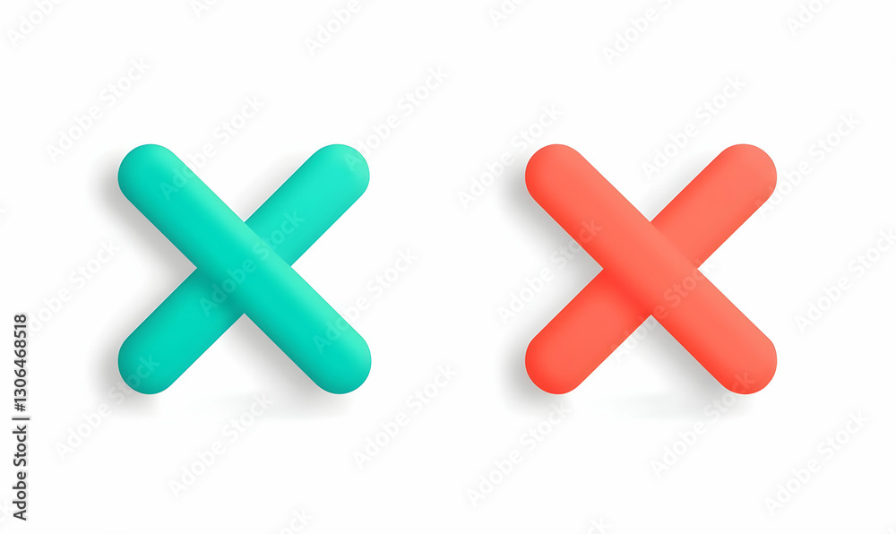 Fototapeta premium Colorful Plus and Minus Symbols in Modern 3D Style Design