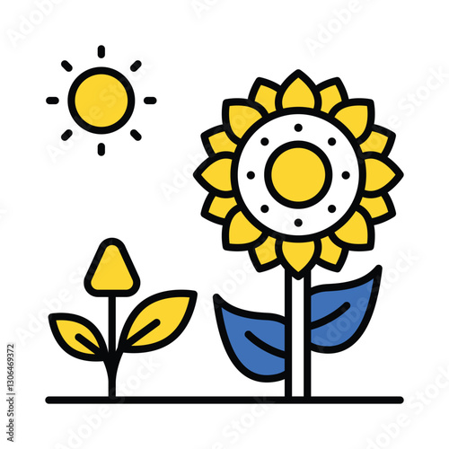Sunflower vector filled outline icon. EPS 10 file