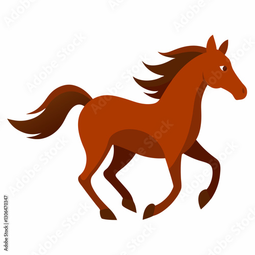 Brown horse running vector on white background.
