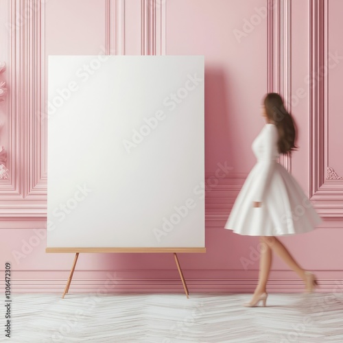 Wallpaper Mural Woman passes by a blank canvas in a pink room scene. Torontodigital.ca