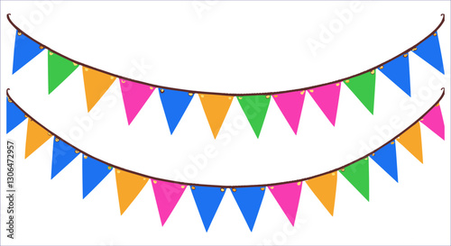 Colorful hanging party bunting flags garland vector illustration. Party celebration colorful bunting flags garland vector design. Festive hanging triangle flags decoration vector design 