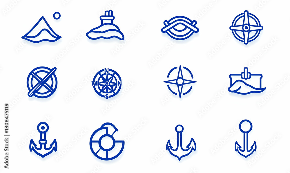 Nautical Themed Line Icons for Marine and Adventure Design Projects Nautical Themed Line Icons for Marine and Adventure Design Projects