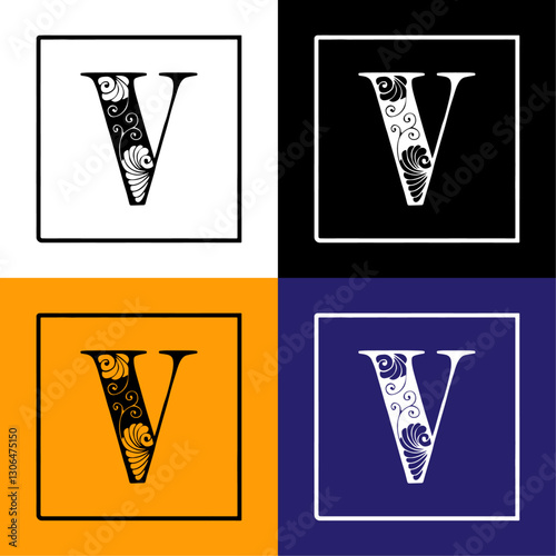 Latter V Design. Floral Typography. Vintage Typography. Monogram Design. Floral Monogram Typography. Vintage Decorative Alphabet. Luxury Alphabet Collection. Type Design. Intricate Letter Art Design