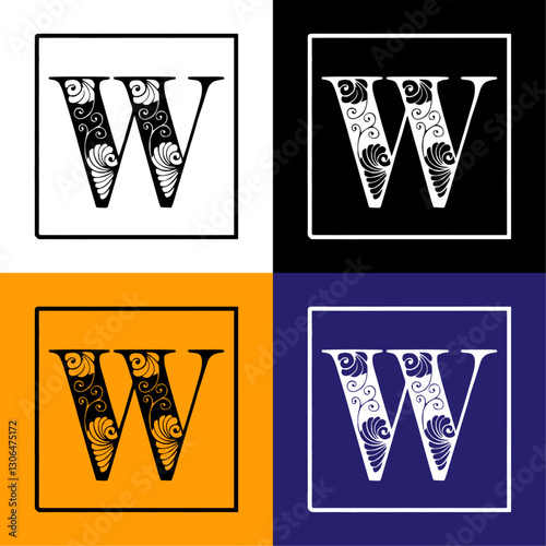 Latter W Design. Floral Typography. Vintage Typography. Monogram Design. Floral Monogram Typography. Vintage Decorative Alphabet. Luxury Alphabet Collection. Type Design. Intricate Letter Art Design