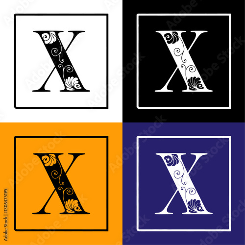 Latter X Design. Floral Typography. Vintage Typography. Monogram Design. Floral Monogram Typography. Vintage Decorative Alphabet. Luxury Alphabet Collection. Type Design. Intricate Letter Art Design