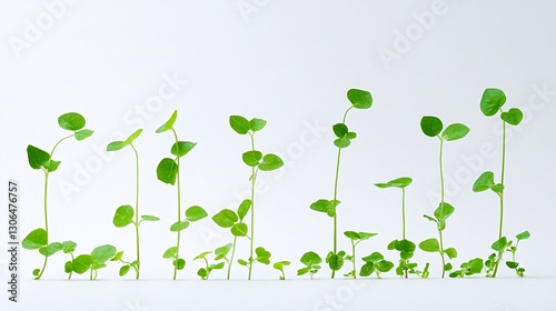 Young plants growing, studio shot, white background, growth concept