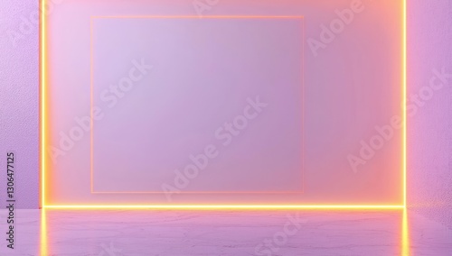 Lavender area, 3D, plain wall, neon orange outline.