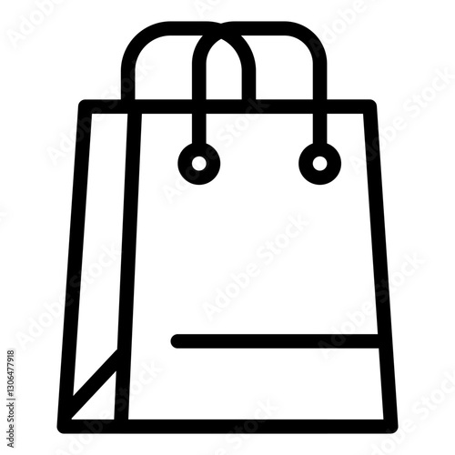 Retail shopping bag icon, outlined, simple, and elegant design. The bag features a folded top and handles, with a small horizontal line near the bottom, suggesting space for branding or product