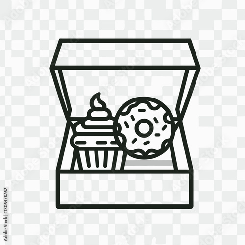 Dessert box icon featuring a cupcake and donut, representing sweet treats and bakery items