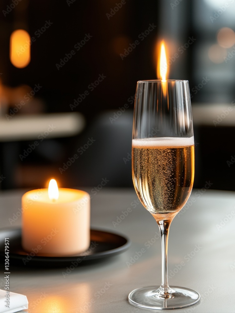 Romantic setting with a candle and a glass of wine creating a cozy atmosphere for special moments Romantic setting with a candle and a glass of wine creating a cozy atmosphere for special moments