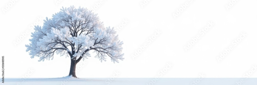 Obraz premium Snow-covered tree branch isolated on white background, landscape, tree, snow