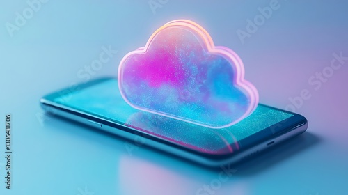 Transparent cloud symbol on the smartphone with soft colourful gradient on the screen