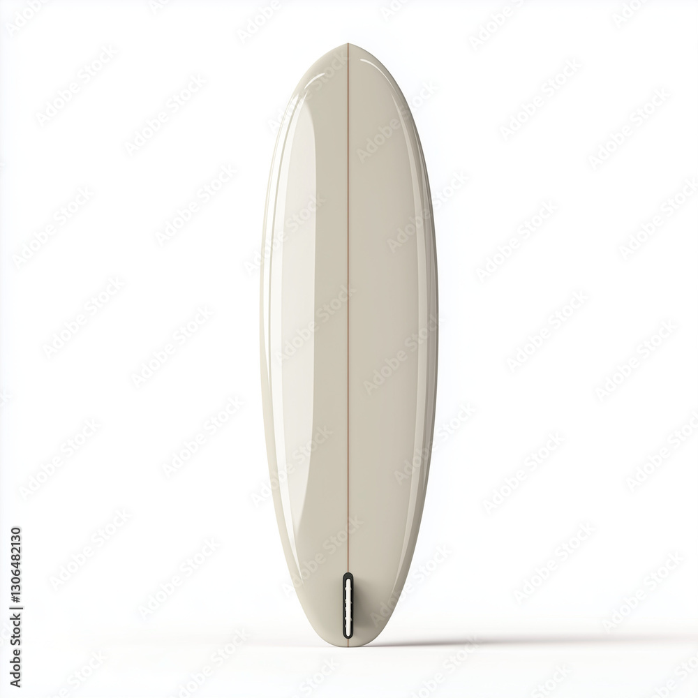 A tall white surfboard with a minimalist design on white background A tall white surfboard with a minimalist design on white background
