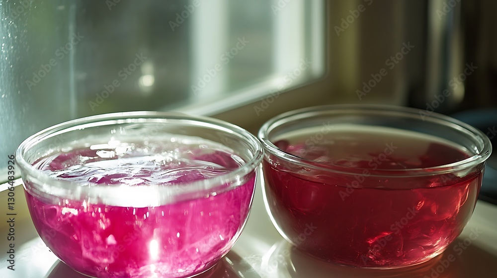 Two pots of gelatin and water Two pots of gelatin and water