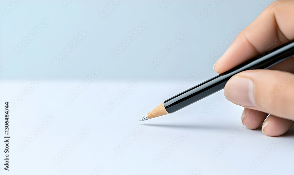Hand Holding Pencil Over Blank Surface Ready for Creative Writing Hand Holding Pencil Over Blank Surface Ready for Creative Writing