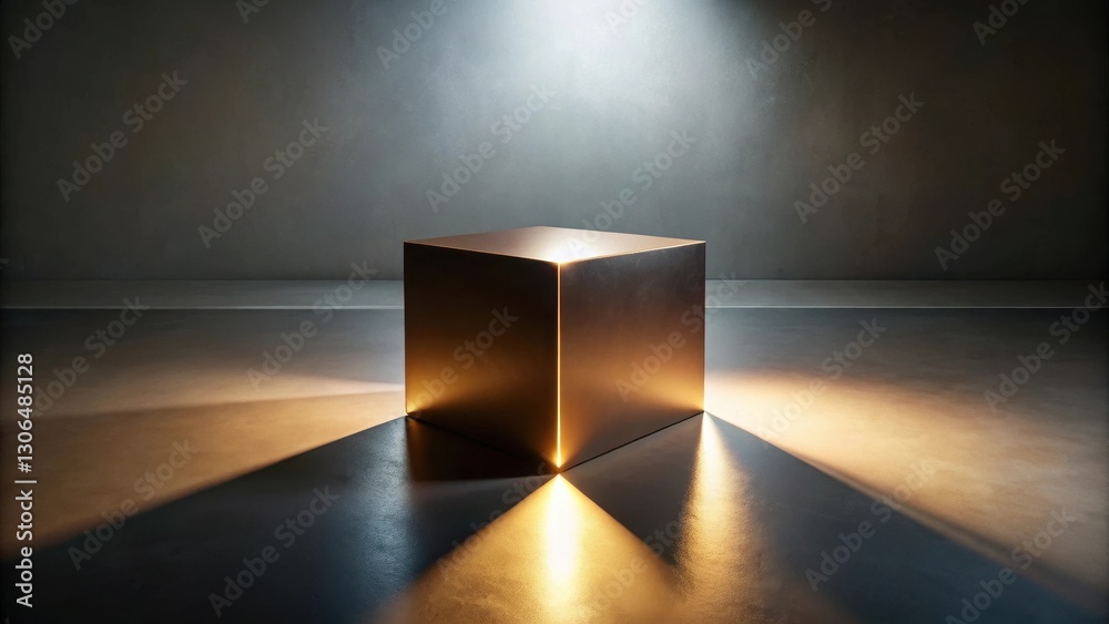 Fototapeta premium Illuminated Cube on a Polished Surface A Study in Light and Shadow