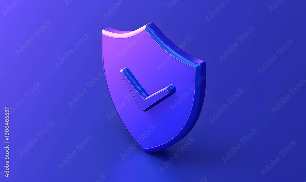 3D glossy shield symbol with checkmark on gradient blue background 3D glossy shield symbol with checkmark on gradient blue background