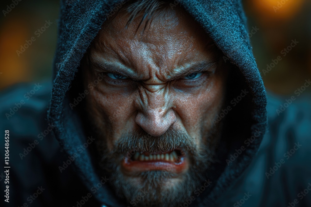 A close-up shot of a person wearing a hood A close-up shot of a person wearing a hood