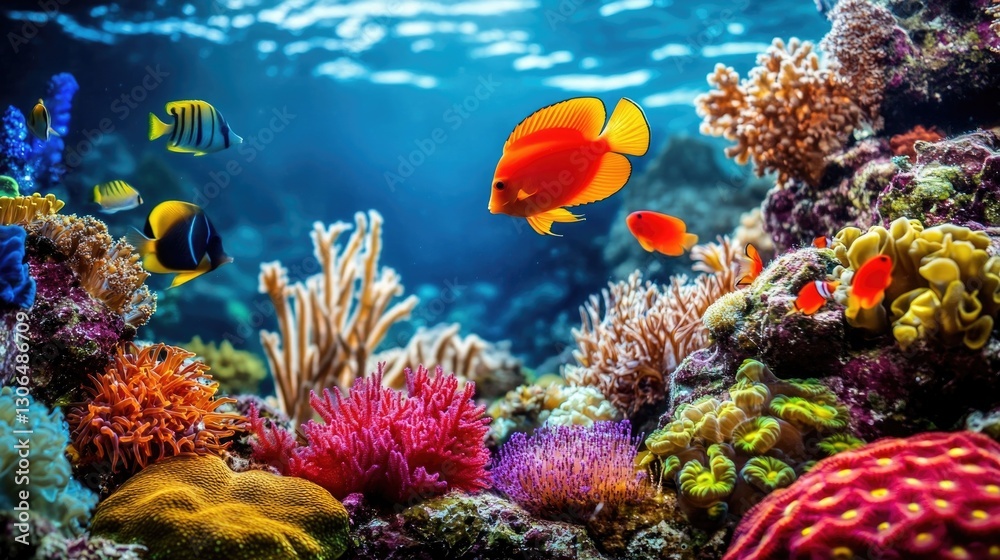 Obraz premium Colorful fish swimming around vibrant coral reefs in the ocean
