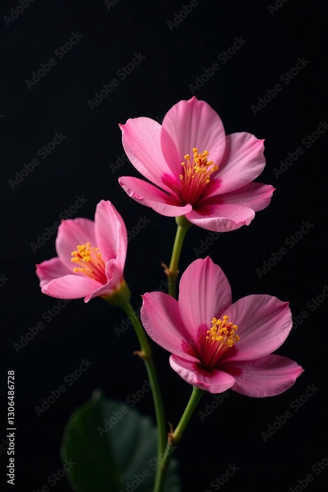 Elegant and delicate pink flowers blooming against a dramatic black background, elegant, background Elegant and delicate pink flowers blooming against a dramatic black background, elegant, background