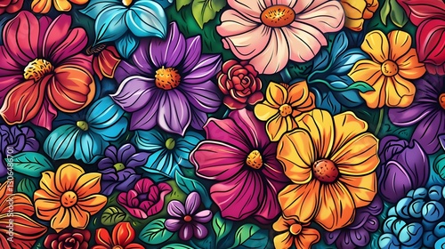Wallpaper Mural Doodled Flowers A Blossoming Gallery of Unique Strokes and Vibrant Hues Enhancing a Modern Website Torontodigital.ca