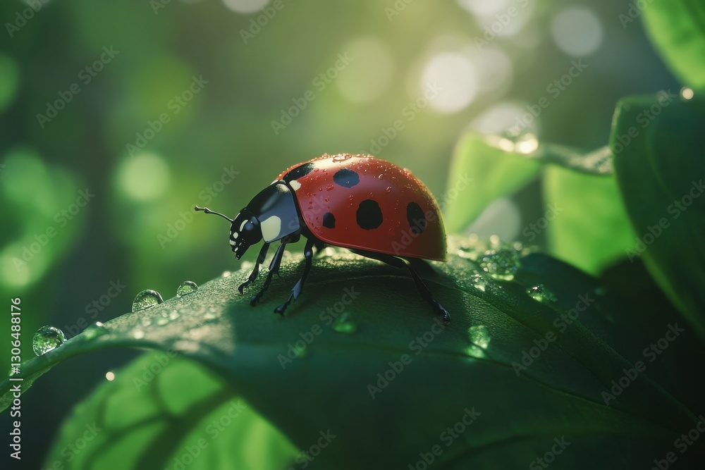 Fototapeta premium full view of ladybird on a leaf