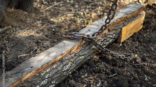 Wallpaper Mural With lumber on the soil a chain is cut out of an oak trunk Torontodigital.ca