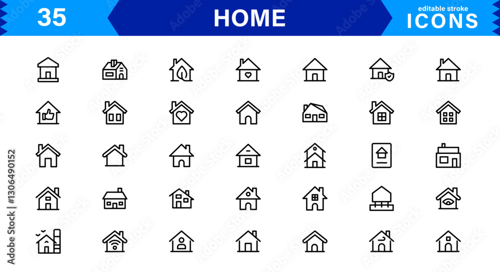 Fototapeta premium Home Icon Set. High-Quality Vector Icons for House, Living Room, Furniture, and Household Items Designs