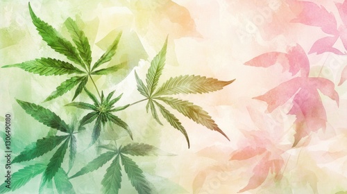 Colorful Watercolor Style Cannabis Leaves Pattern Design for Textile, Art, or Poster