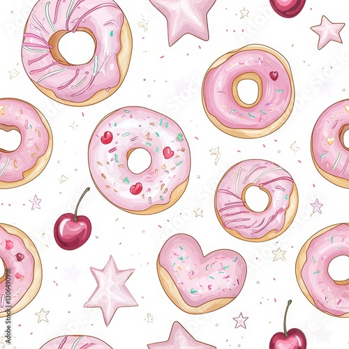 Colorful Donuts and Cute Elements Pattern for Background or Textile Design