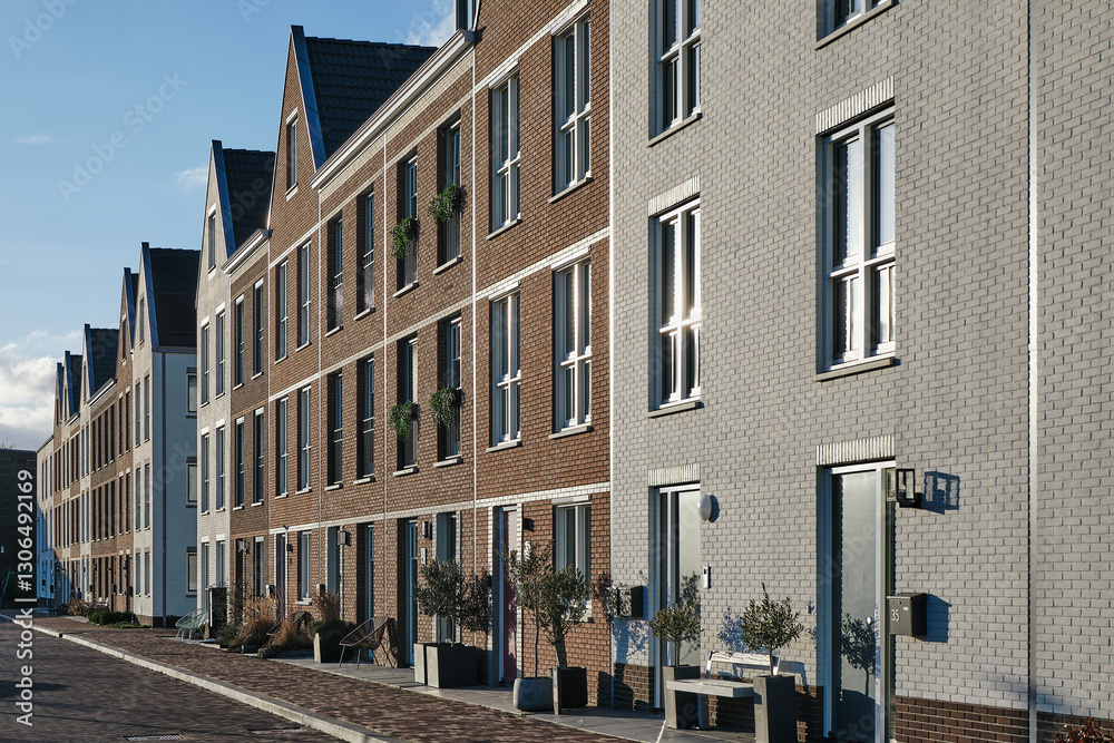 Modern townhouses with brick facades in Assen, Netherlands Modern townhouses with brick facades in Assen, Netherlands