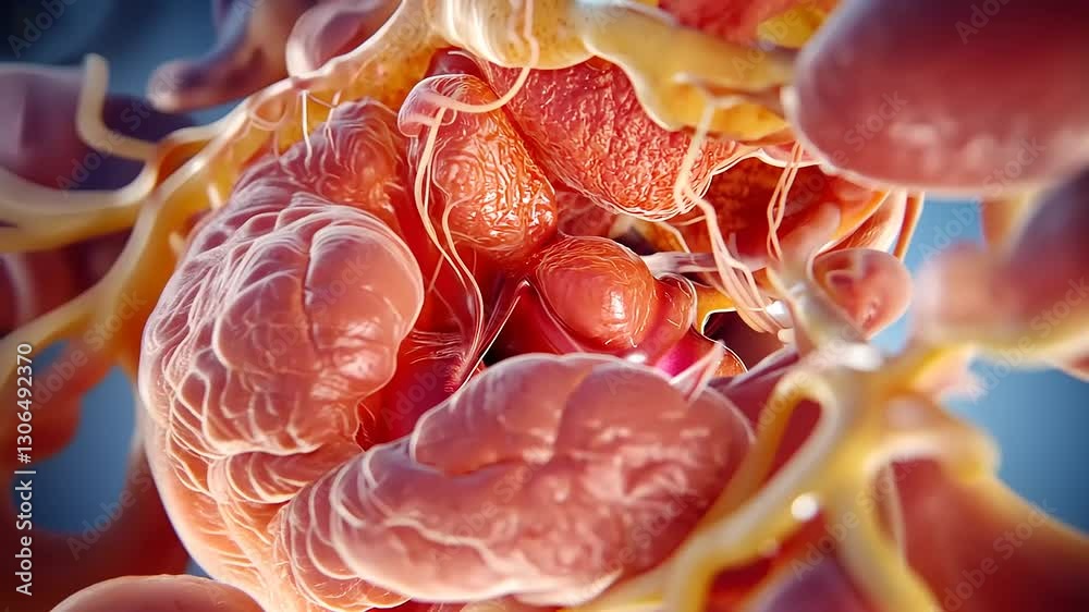 Detailed anatomical illustration of human organs showcasing intricate blood vessels and tissues
