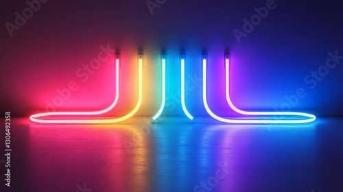 A collection of neon light effects features cold, warm, and neutral illumination options, including diodes, lamps, and fluorescent glows for interior and home decor