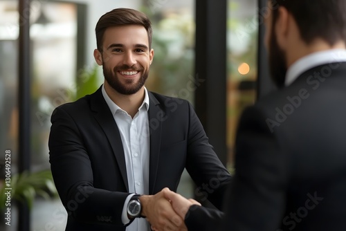 Smiling businessman shaking hands, business meeting