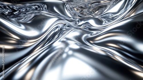 Liquid silver flowing, abstract metallic waves background design element