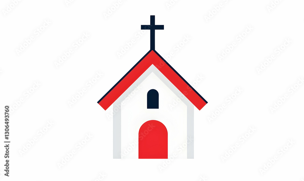 Simple Illustration of a Minimalist Church with Cross and Red Roof Simple Illustration of a Minimalist Church with Cross and Red Roof