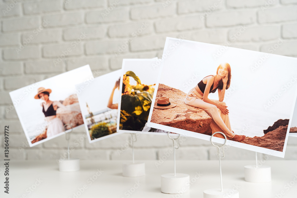 Fototapeta premium Printed colorful photos of women portraits. Printing photos concept