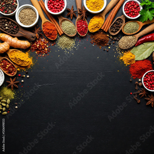spices on black background